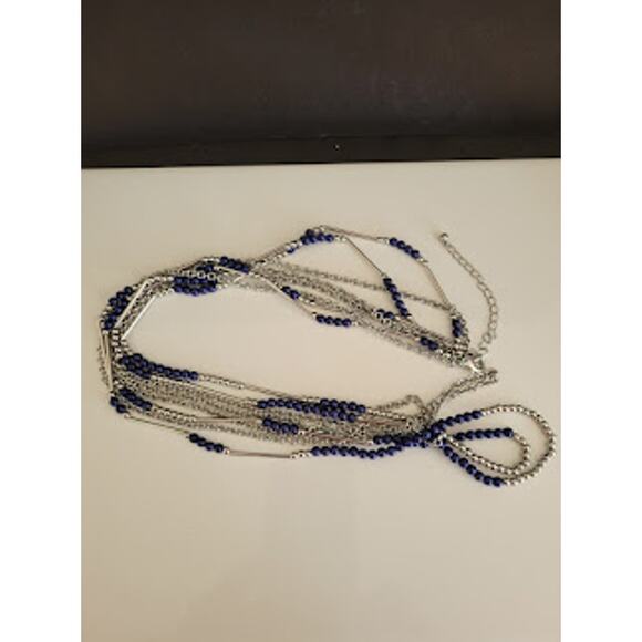 Premier Designs True Blue Necklace with 4 Strands Silver Tone and Navy Beads - Picture 4 of 4